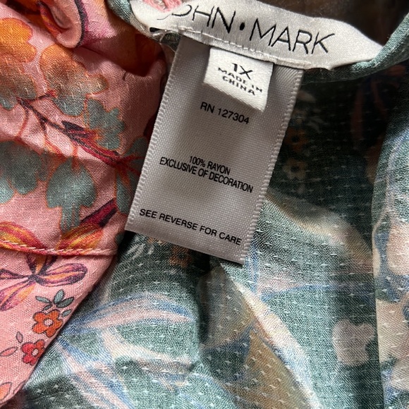 John Mark Plus Size Mixed Print Crochet Trim Square Neck 3/4 Cuff Sleeve - Picture 11 of 14